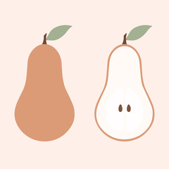 Pear with leaf, simple minimalist colorful vector art