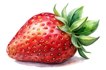 This Watercolor hand-painted strawberry photo showcases a stunning blend of juicy red and green hues on a white background,