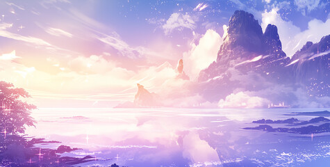 Solitude Isle: Retro Anime Island in a Glowing Sea of Nostalgia - Soft Colors and Detailed Design