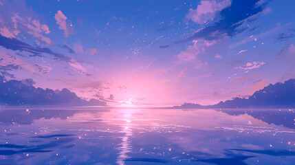 Obraz premium Serene Isle: Retro Anime Island in a Nostalgic Sea of Glowing Soft Colors