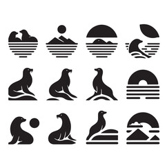 Seal set of silhouettes vector