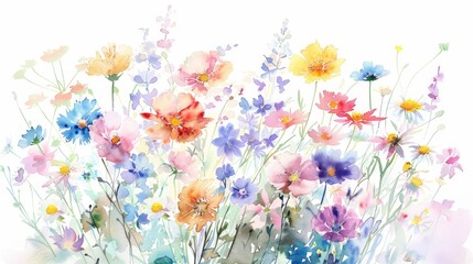 Watercolor Painting of Colorful Wildflowers
