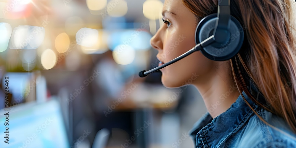 Poster headset technology merges with human interaction for improved customer service experience. concept c