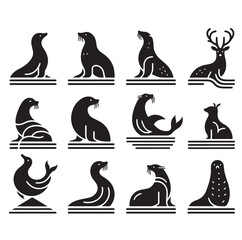 Seal set of silhouettes vector