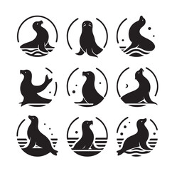 Seal set of silhouettes vector