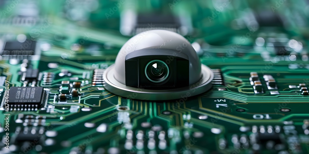 Poster enhancing business technology with cloud-managed network security ai camera circuit board cybersecur