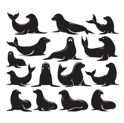 Seal set of silhouettes vector