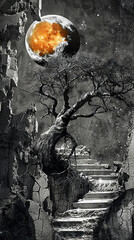 Stairs to the moon in fantasy world