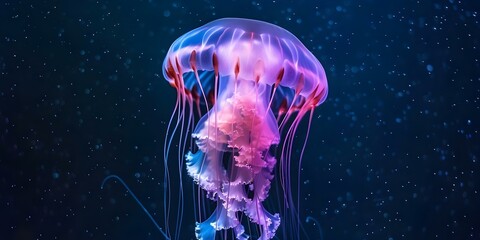 Naklejka premium Jellyfish Painting Under a Starry Sky Stars in the Corner. Concept Starry Sky Painting, Jellyfish Art, Cosmic Art, Underwater Scene, Astral Decor