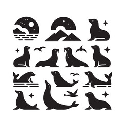 Seal set of silhouettes vector