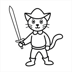 two puss in boots holding sword vector line art