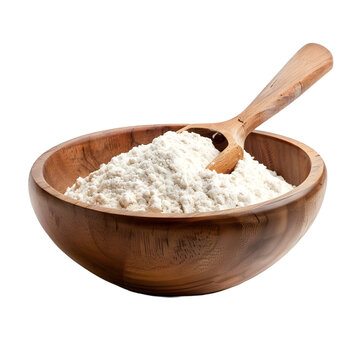 recommend clip art: A wooden bowl filled with flour and a spoon isolated
