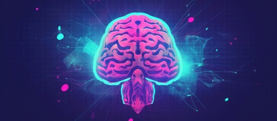 Fototapeta premium Glowing Brain in a Neon Grid