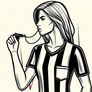 recommend clip art: line art football referee holding whistle referee uniform black red yellow