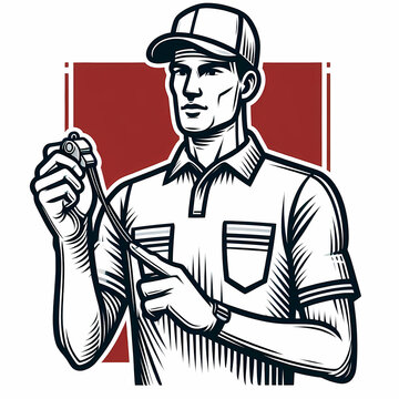 recommend clip art: line art football referee holding whistle referee uniform white red