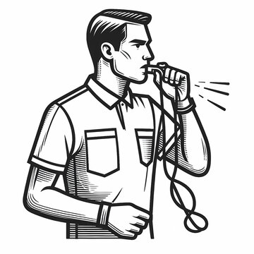 recommend clip art: line art football referee holding whistle referee uniform white red
