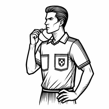 recommend clip art: line art football referee holding whistle referee uniform white red