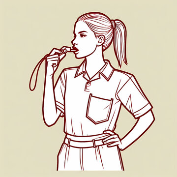 recommend clip art: line art football referee holding whistle referee uniform white red