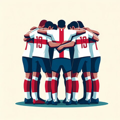 Fototapeta premium modern simplified design football team huddle players uniforms colors england flag