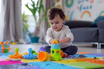 Colorful Play Mat Exploration, Adorable Toddler Playtime