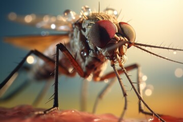 Fototapeta premium Macro photography of a housefly, showcasing intricate details and textures
