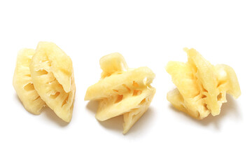 Pineapple pieces on a white background