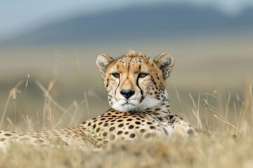 Cheetah lying in the grass, scanning the horizon