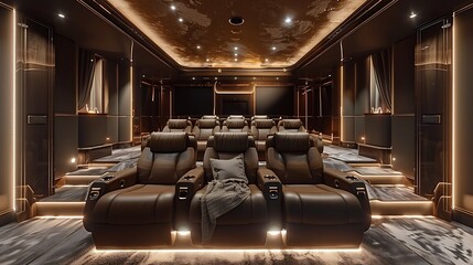 A Sophisticated Home Theater with a Luxurious Ambiance