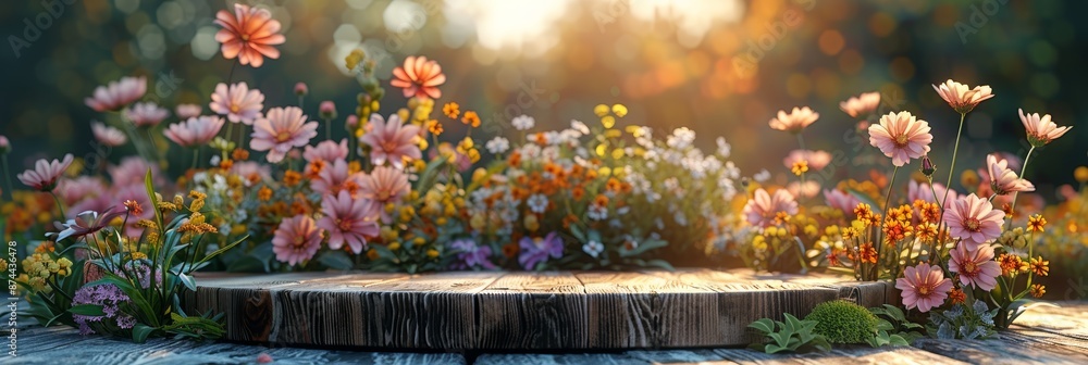 Aufkleber ecofriendly product display on a spring meadow stage generative ai