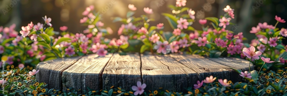 Aufkleber ecofriendly product display on a spring meadow stage generative ai