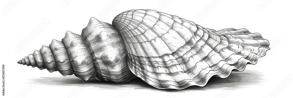 Poster hand drawn shell on white background generative ai