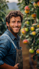 man farmer with apple in garden,farm,agriculture,harvest