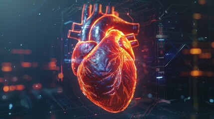 Fototapeta premium A heart is shown in a digital image with a red glow