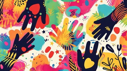 Fototapeta premium Happy Friendship Day card featuring vibrant, abstract patterns and unity symbols.
