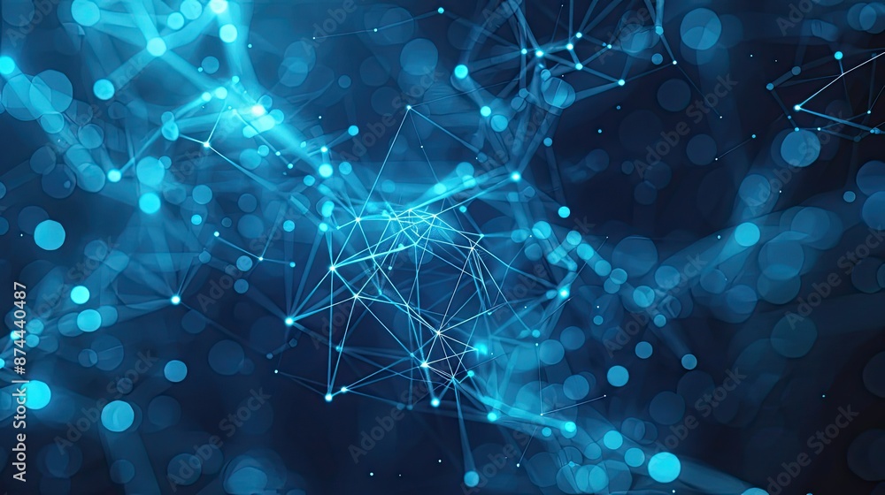 Poster futuristic network of glowing blue lines on a dark background
