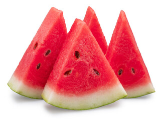Watermelon triangle slices with seeds isolated on white background. Clipping path.