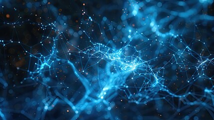 Futuristic network of glowing blue lines on a dark background