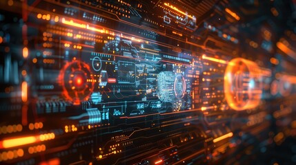 Futuristic holographic interface with floating particles