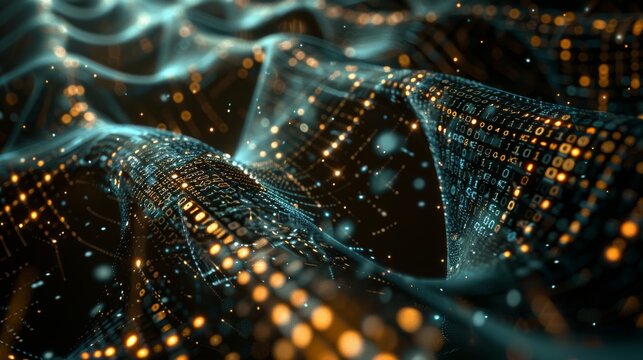 Futuristic Integration of DNA and Binary Code - Conceptual Digital Artwork in Glowing Dark Tones
