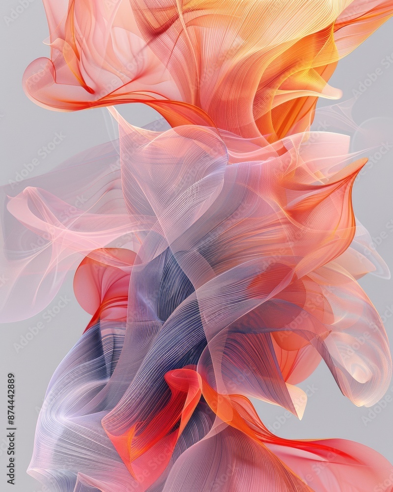 Poster Abstract Artistic Representation of Colorful Swirling Fabrics in Motion on a Light Gray Background