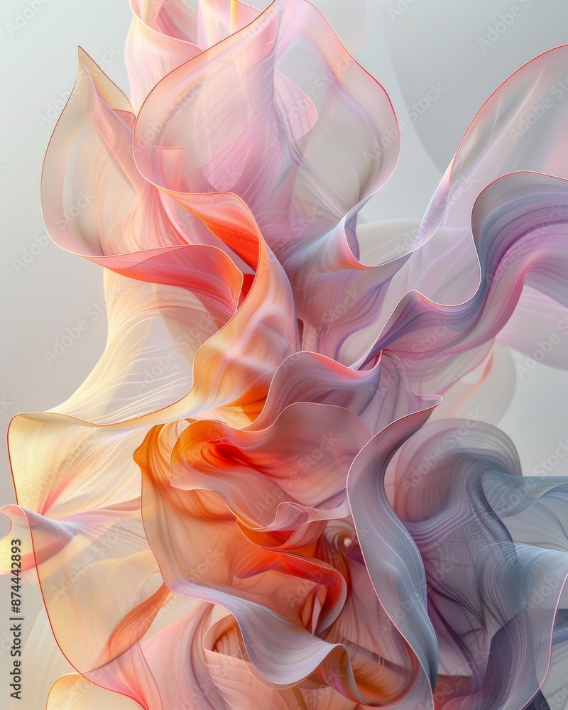 Poster Abstract Softly Blending Waves of Colorful Fabric, Artistic Close-Up with Pastel Tones
