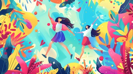 Fototapeta premium A lively Friendship Day card with vibrant, abstract designs and joyful elements.