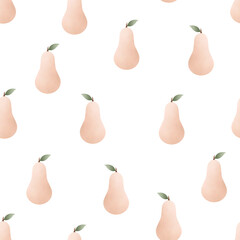 Seamless pattern of cute minimalist pears with leaves