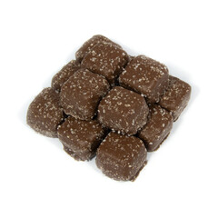 Milk Chocolate Covered Sea Salt Caramels on White Background
