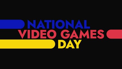 National Video games Day colorful motion graphics seamless loopable text animation on white or black background for celebrating national video games day in july
