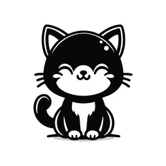 A black cat  vector art style illustration silhouette with white background. 