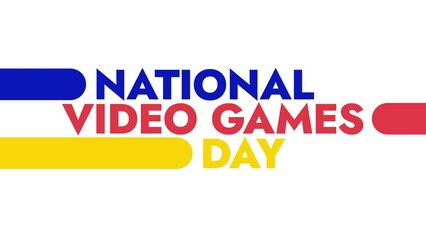 National Video games Day colorful motion graphics seamless loopable text animation on white or black background for celebrating national video games day in july