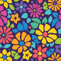 Hand drawn groovy flower pattern