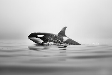 Fototapeta premium Orca swimming gracefully through the ocean, breaking the surface