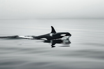 Naklejka premium Orca swimming gracefully through the ocean, breaking the surface